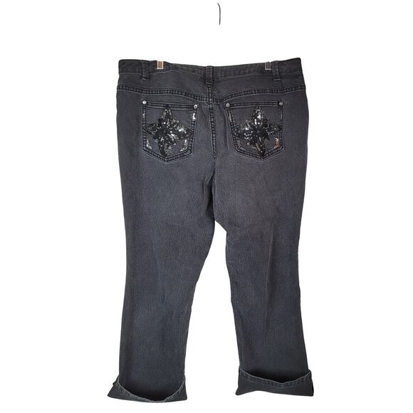 CJ Banks Gray Denim Sequin Bling Grunge Preppy Capri Jeans Womans Size 16WP - Picture 2 of 5